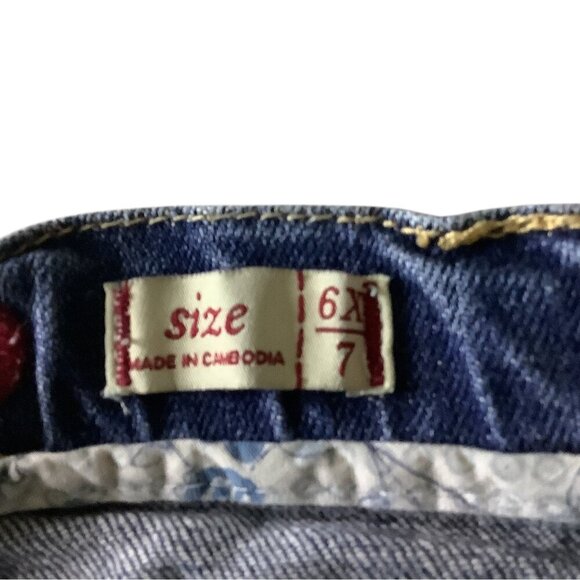 The Childrens Place 1989 Girls 6X Adjustable Waist Patched Capri Denim Jeans Blu - Picture 3 of 14